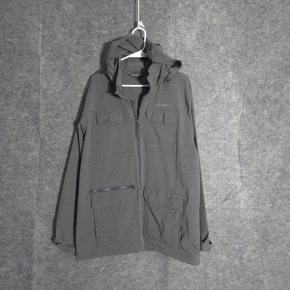 Eddie Bauer Travex Jacket Men Grey Hooded Full Zip Cargo Stretch Utility Outdoor